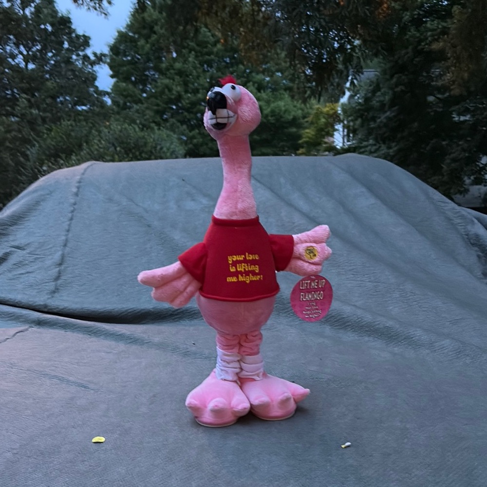 Pink and Red Flamingo singing stuffed bird